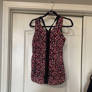 Floral Sleeveless Top - Pink and Black